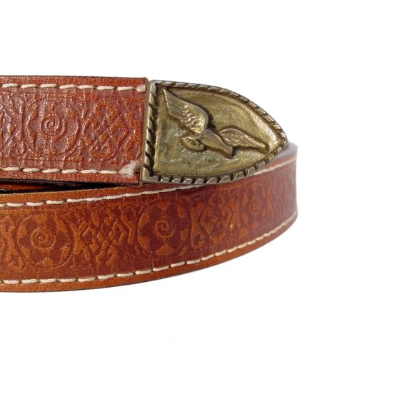 HANDMADE Brass Eagle Buckle Embossed Leather Belt Women's M - Made in GREECE - Picture 3 of 6